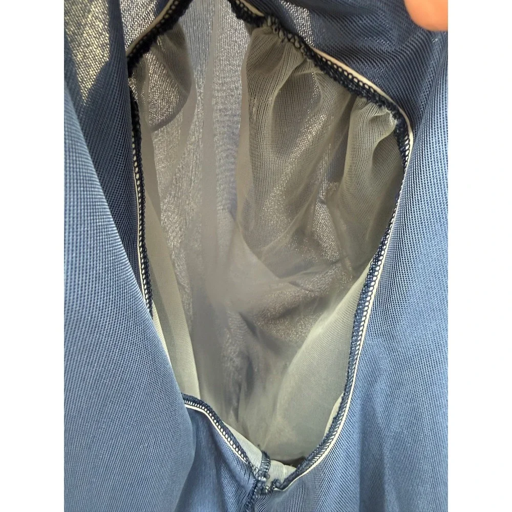 Vintage Puff‎ Sleeve Satin Robe Royal Blue Ruffle Neck Tie Waist Maxi Wrap M/L